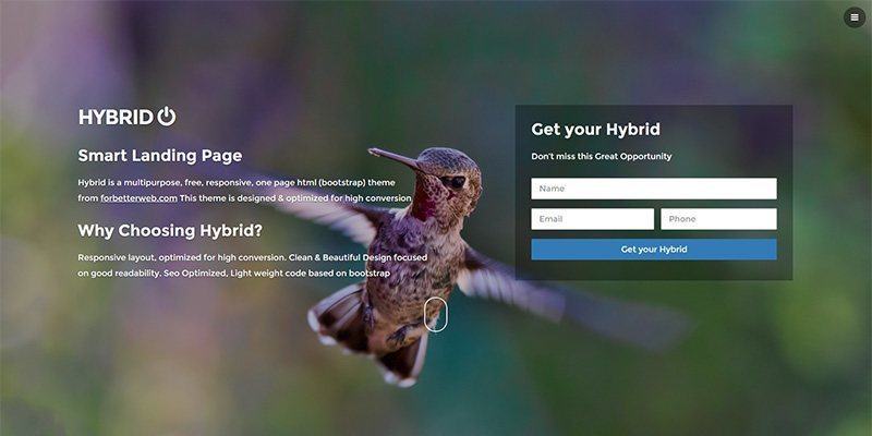 Hybrid – smart landing page (html, bootstrap)